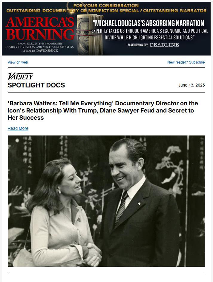 America's Burning Variety Spotlight Docs eNewsletter banner