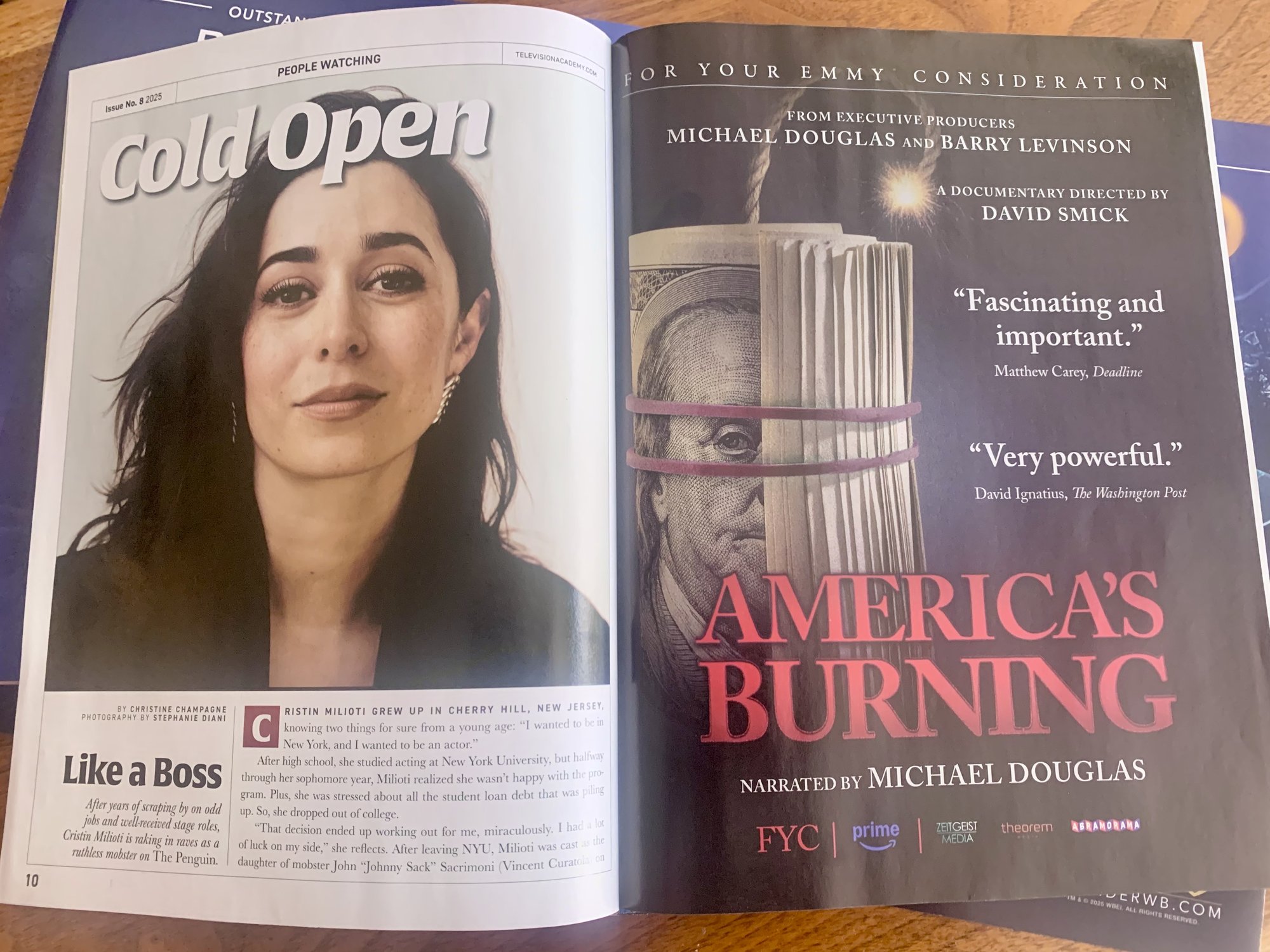 America's Burning Emmy Magazine full page For Your Emmy Consideration print ad