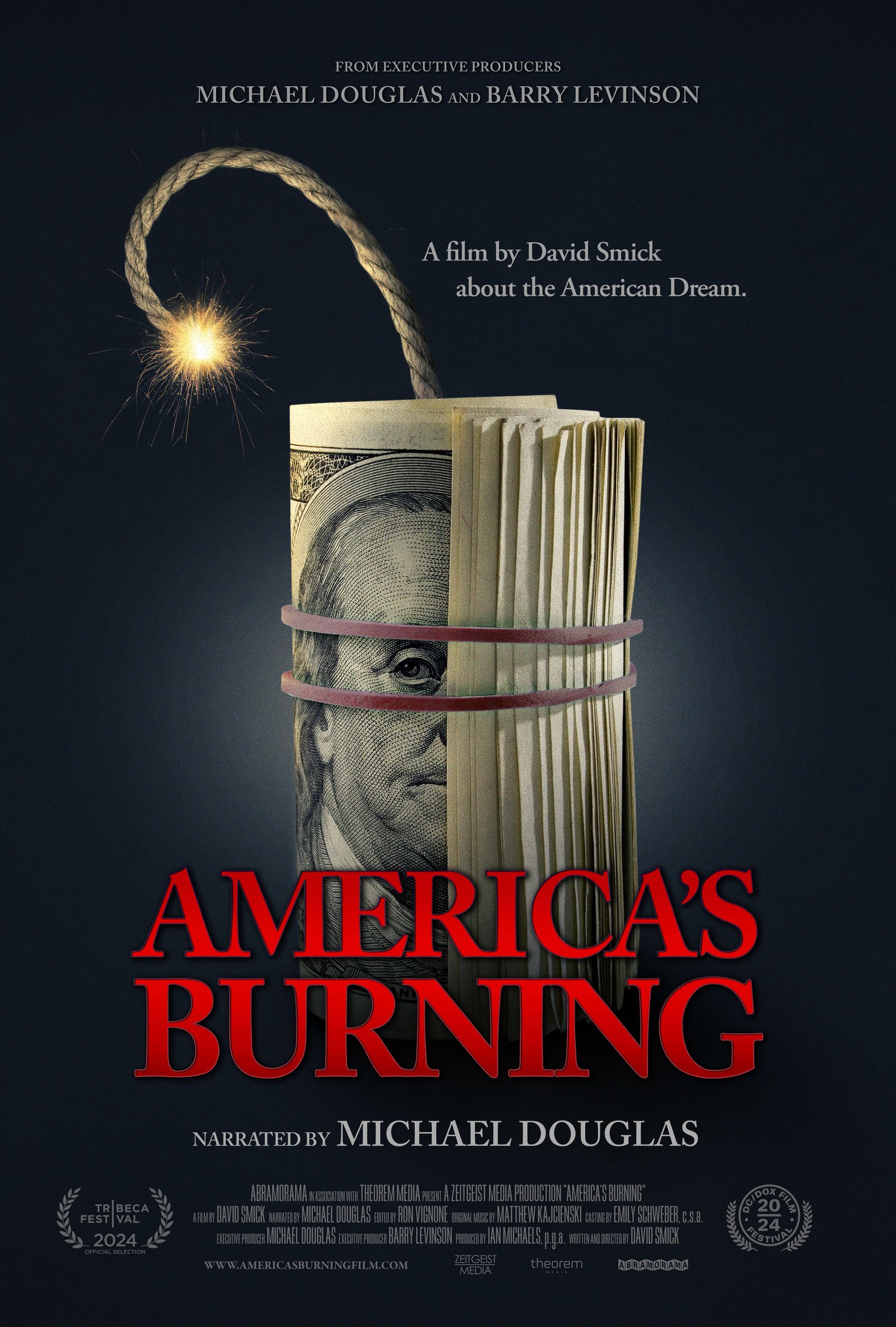 America's Burning theatrical key art, narrated by Michael Douglas, from executive producers Michael Douglas and Barry Levinson