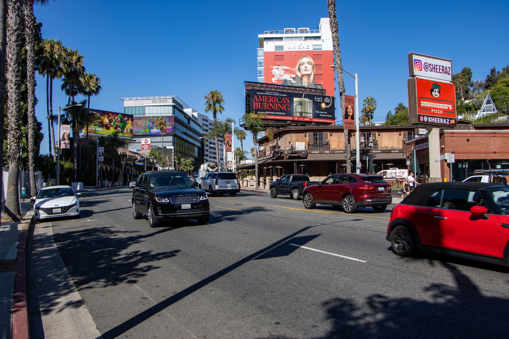 America's Burning billboard on the Sunset Strip, Los Angeles