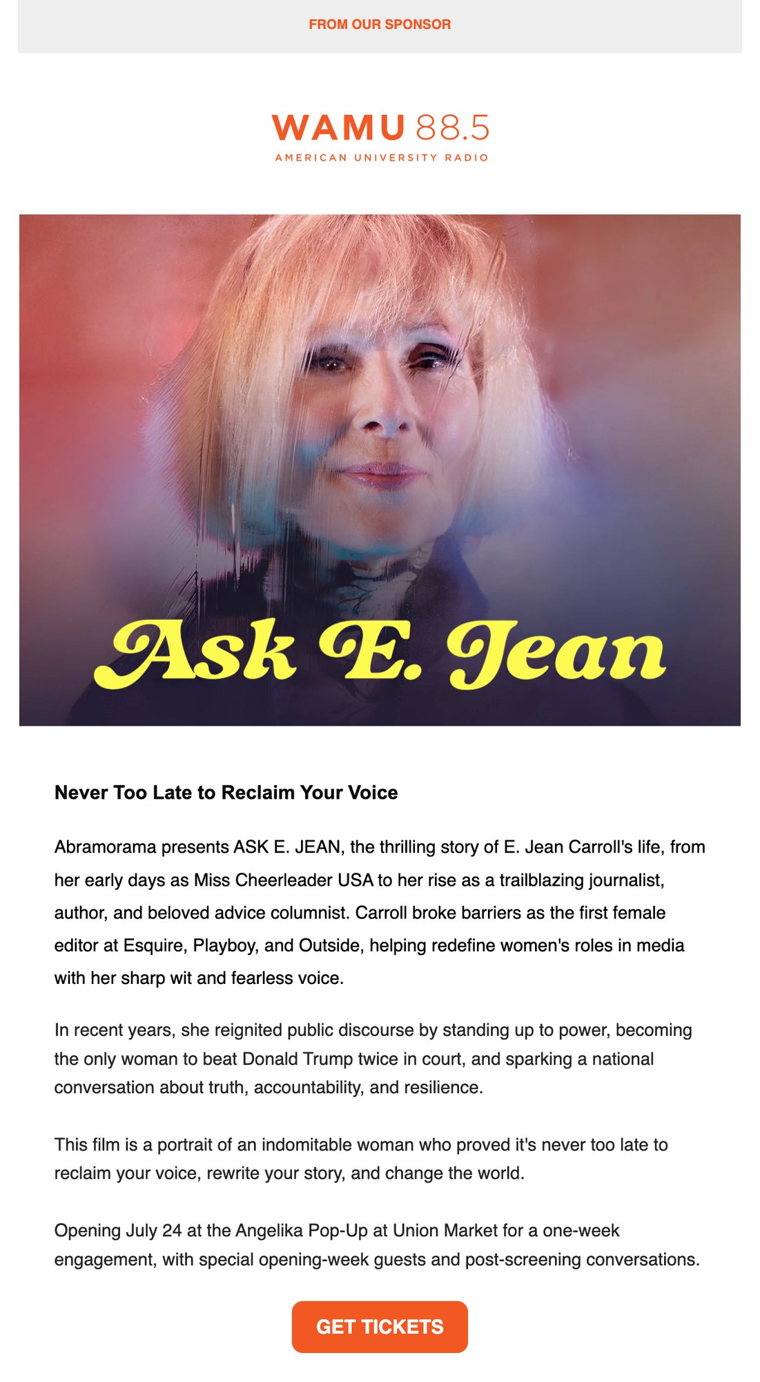 Ask E. Jean dedicated email to WAMU 88.5 subscriber list