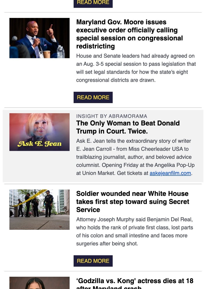 Ask E. Jean sponsored insight in WTOP DMV Daily newsletter