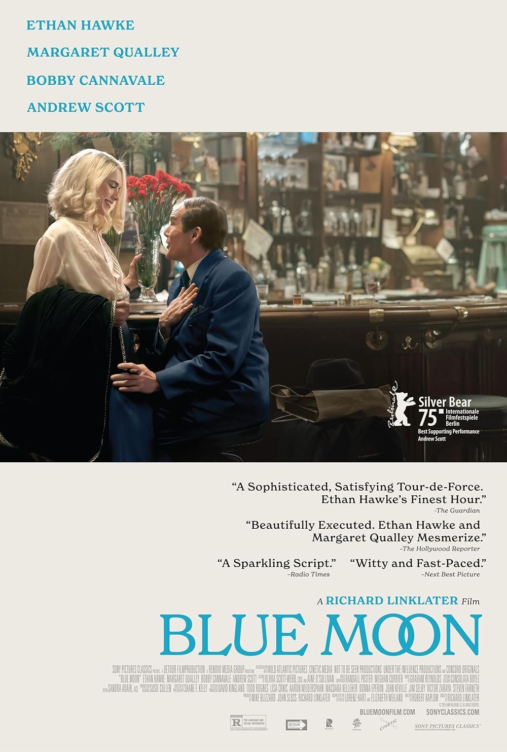 Blue Moon theatrical poster — Ethan Hawke, Margaret Qualley, a Richard Linklater Film