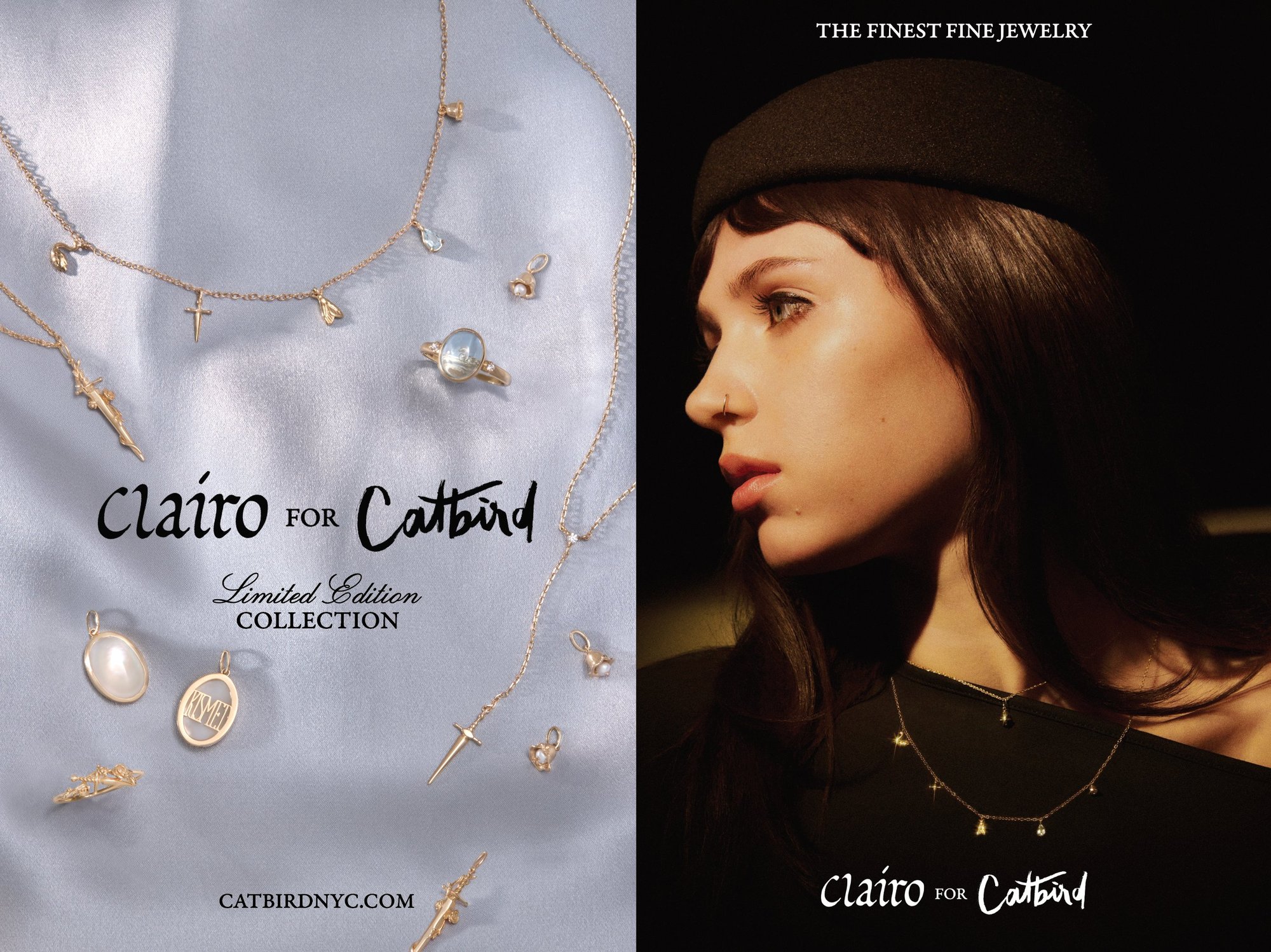 Clairo for Catbird Limited Edition Collection creative featuring Clairo portrait and jewelry product shot