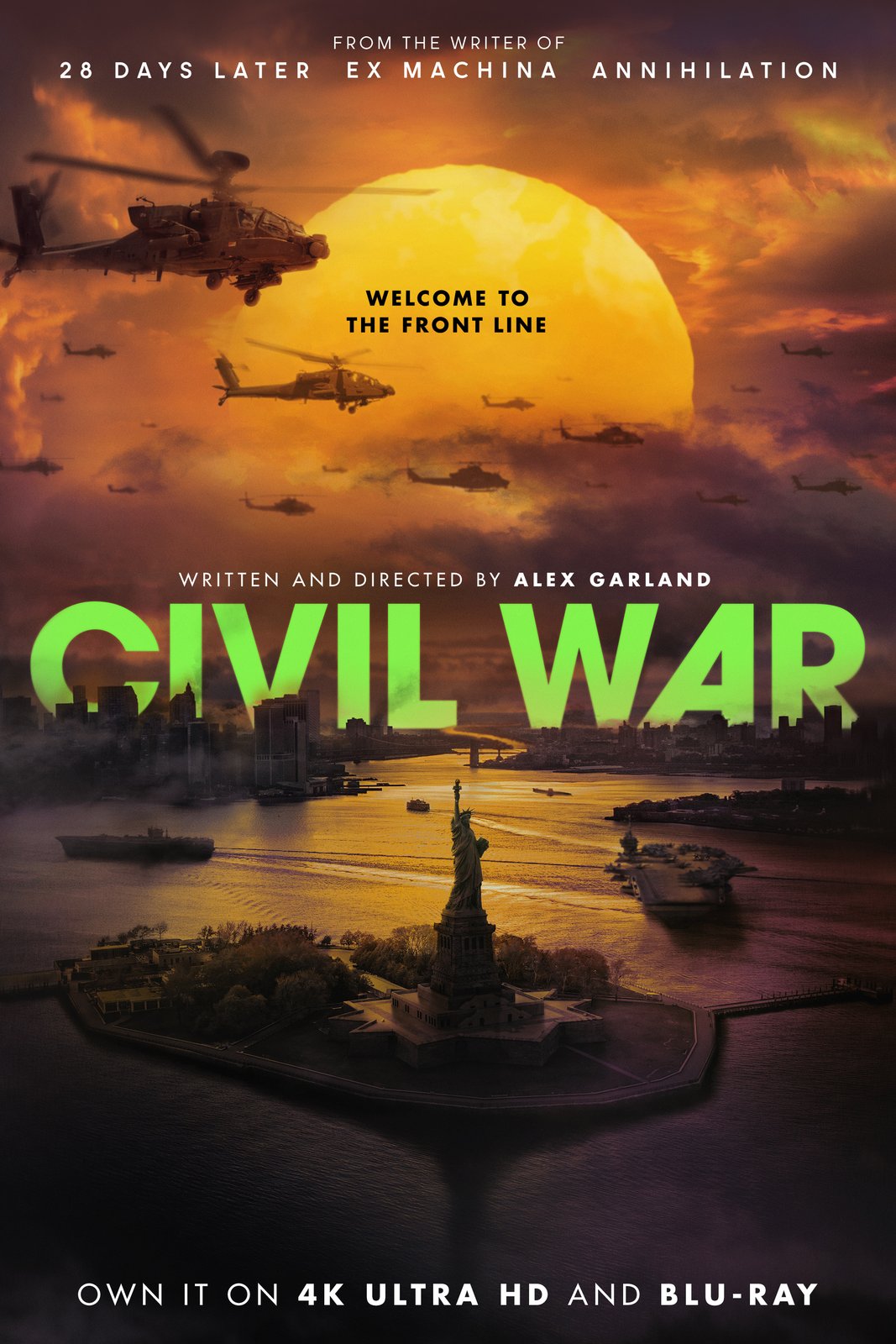 Civil War home entertainment key art — Own It on 4K Ultra HD and Blu-Ray