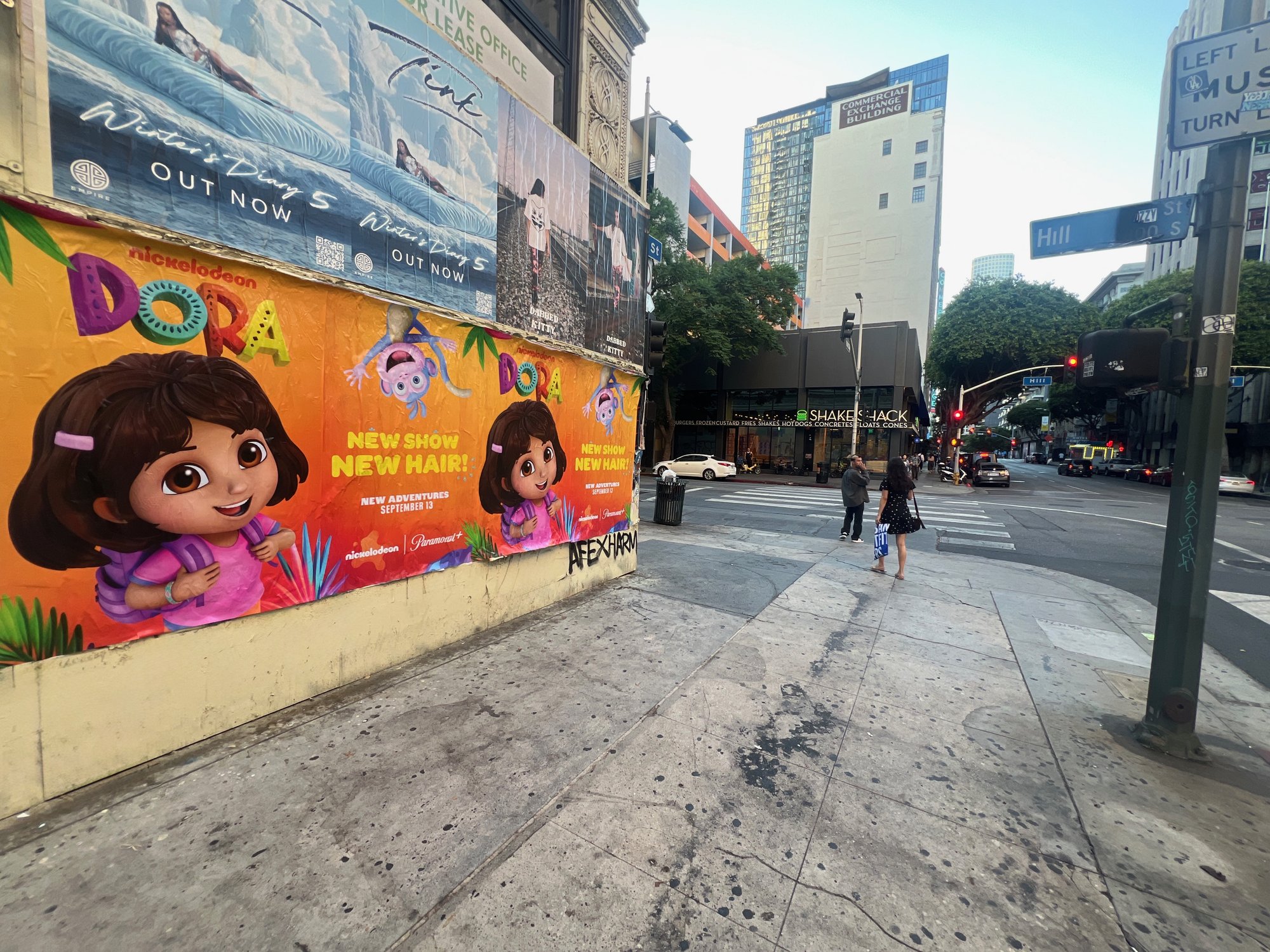 Nickelodeon Dora wild posting at West 8th Street and Hill Street, Downtown Los Angeles