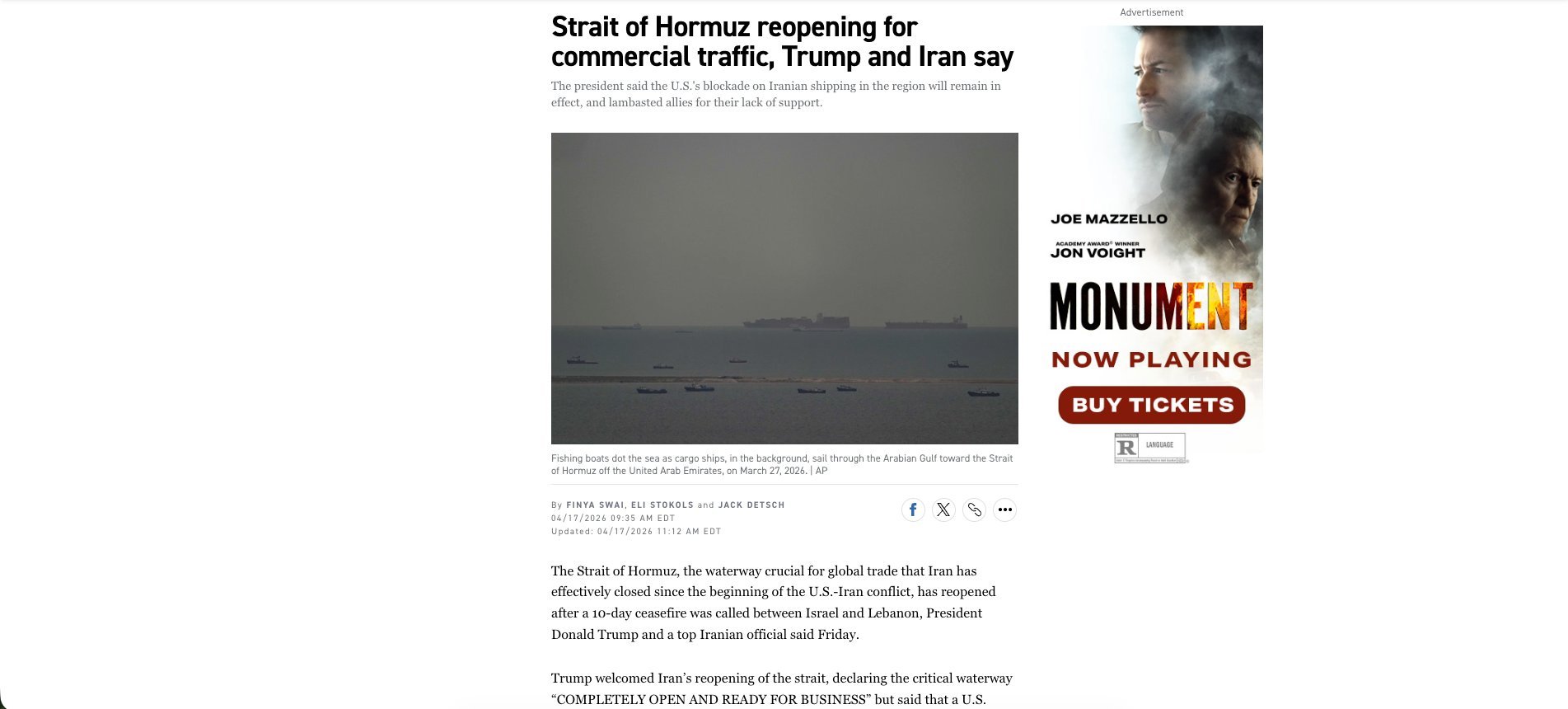 Monument 300×600 half-page ad on Politico article page