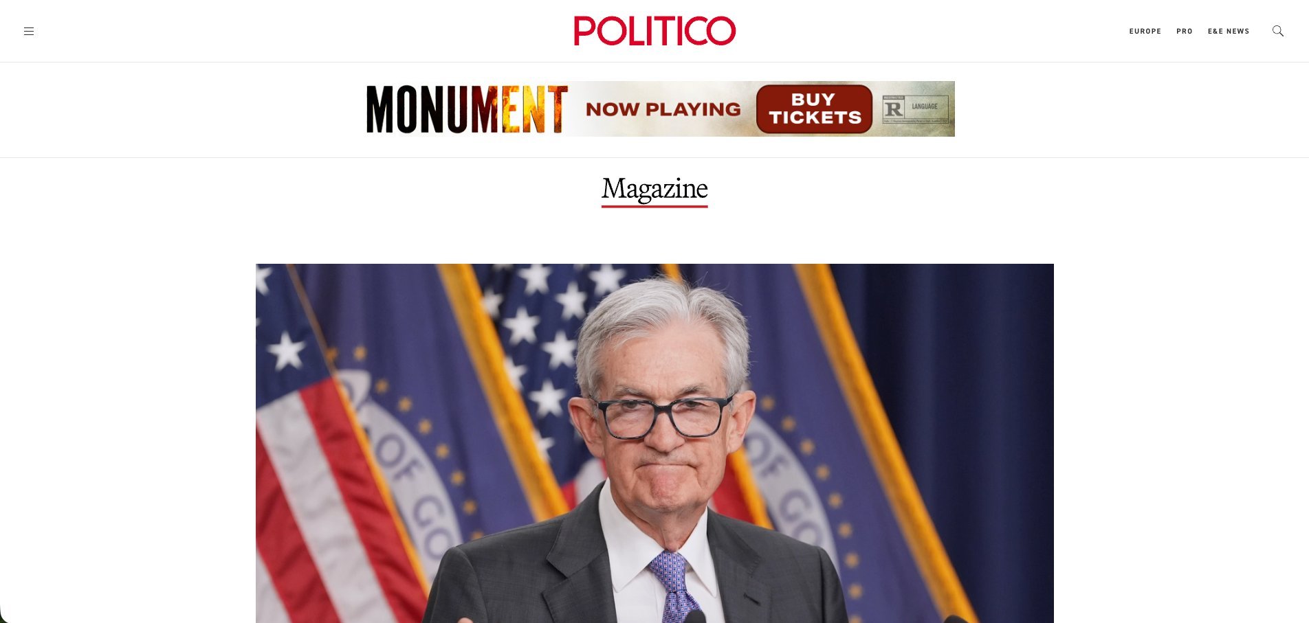 Monument 970×90 leaderboard ad on Politico article page