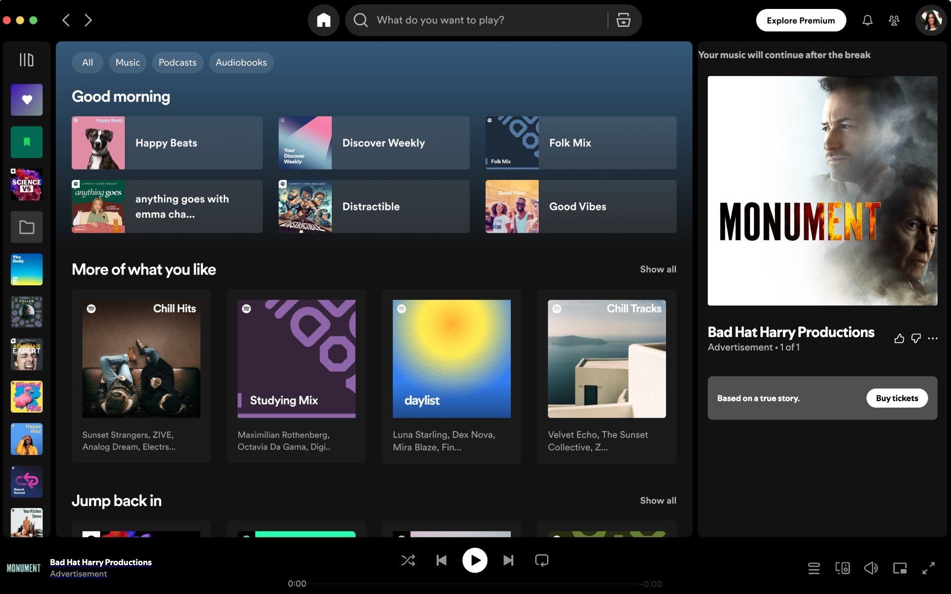 Monument Spotify desktop player ad preview