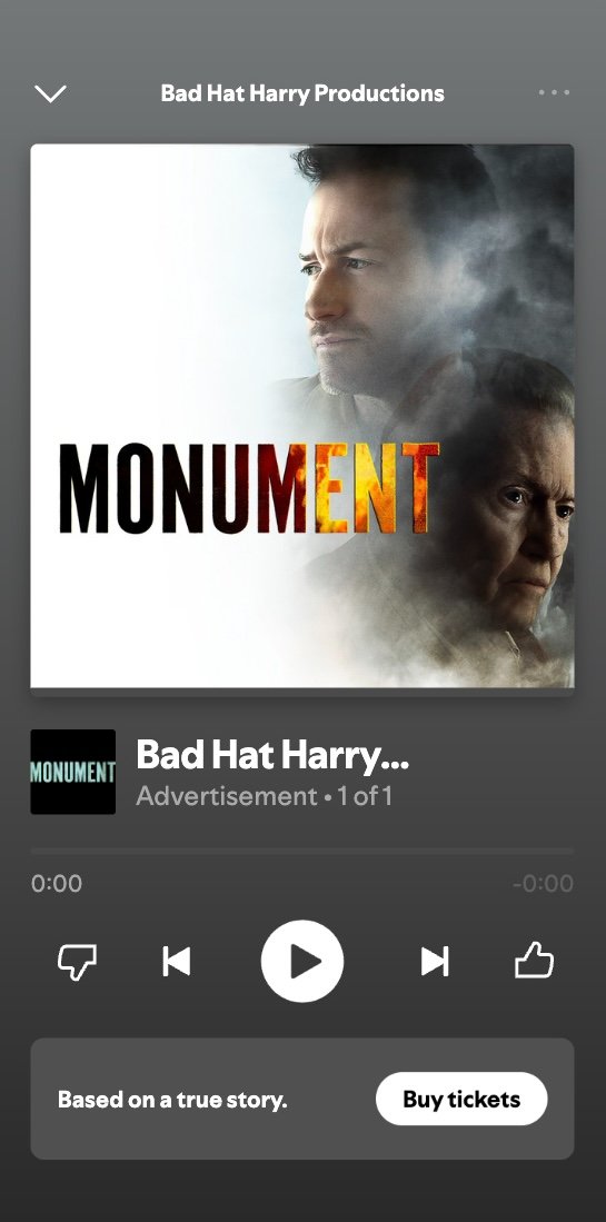 Monument Spotify mobile expanded ad preview