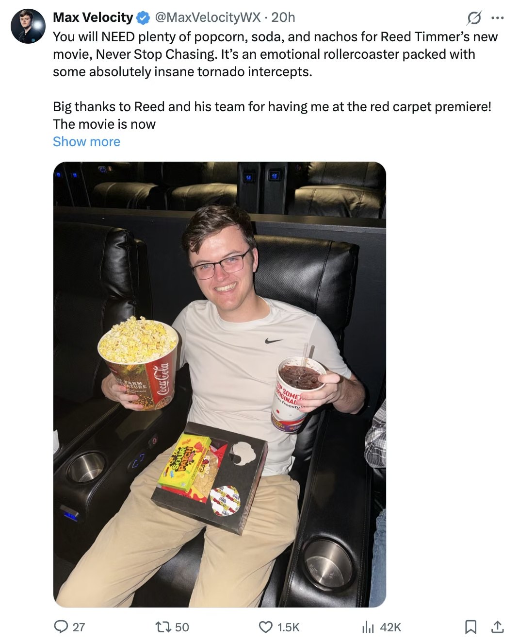 Creator post reviewing Never Stop Chasing on opening day