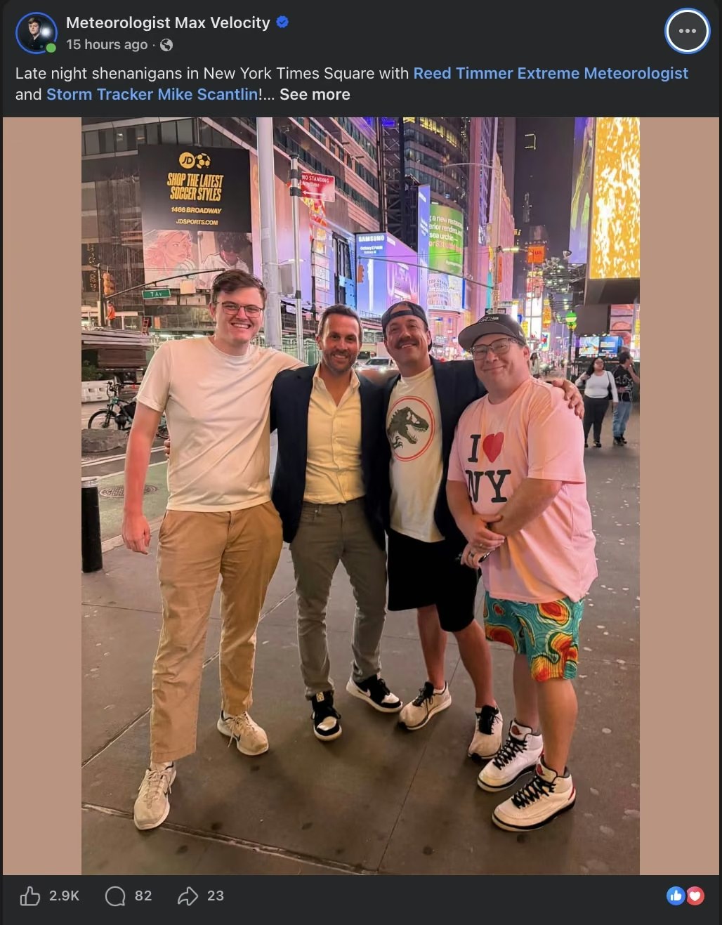 Creator post from Times Square, Never Stop Chasing premiere night