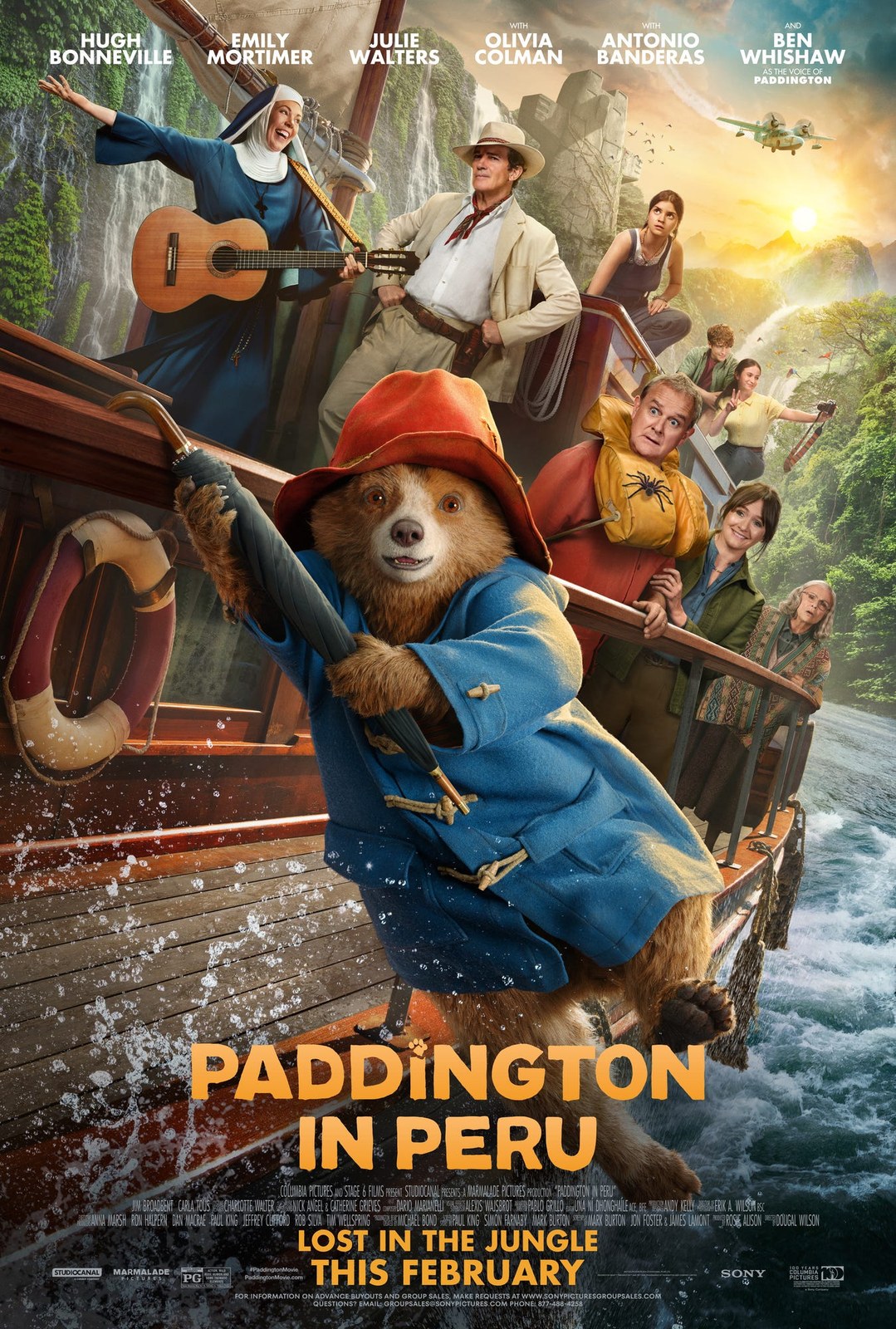 Paddington in Peru theatrical poster featuring Hugh Bonneville and ensemble cast
