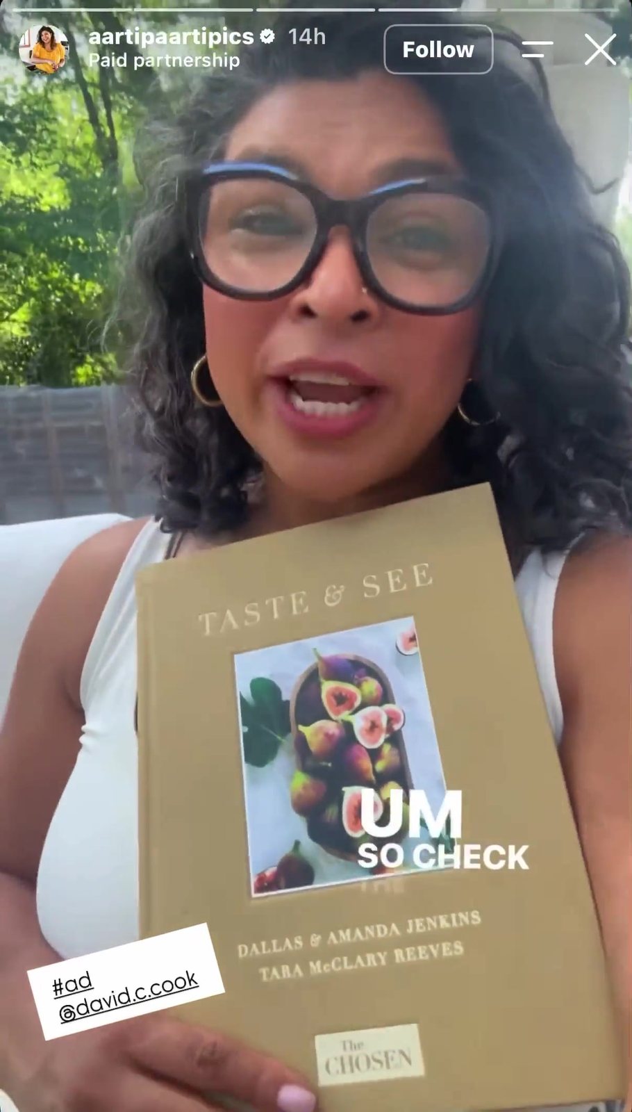Aarti Sequeira Story frame with paid partnership label and #ad disclosure