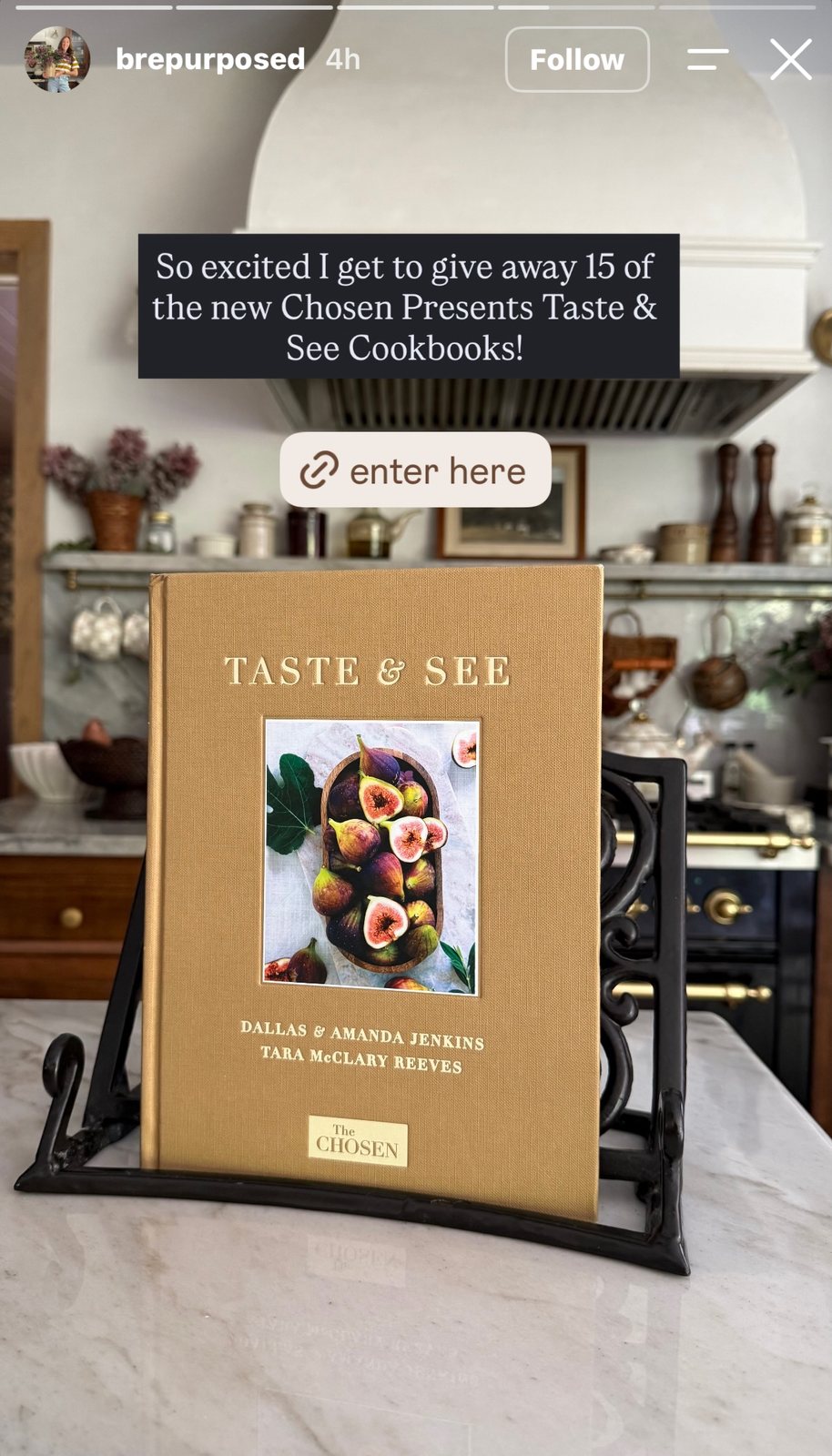 Bre Bertolini Story frame announcing the giveaway