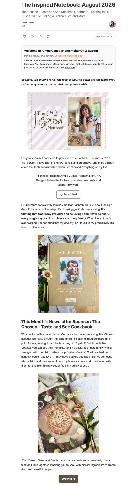 Taste & See feature in The Inspired Notebook newsletter